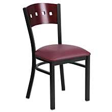 Flash Furniture HERCULES Series Black 4 Square Back Metal Restaurant Chair - Mahogany Wood Back, Burgundy Vinyl Seat