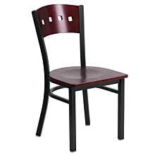 Flash Furniture HERCULES Series Black 4 Square Back Metal Restaurant Chair - Mahogany Wood Back & Seat