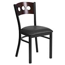 Flash Furniture HERCULES Series Black 3 Circle Back Metal Restaurant Chair - Walnut Wood Back, Black Vinyl Seat