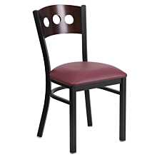 Flash Furniture HERCULES Series Black 3 Circle Back Metal Restaurant Chair - Walnut Wood Back, Burgundy Vinyl Seat
