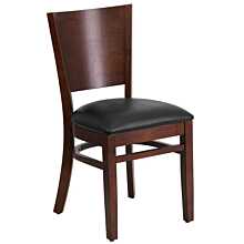 Flash Furniture Lacey Series Solid Back Walnut Wood Restaurant Chair - Black Vinyl Seat