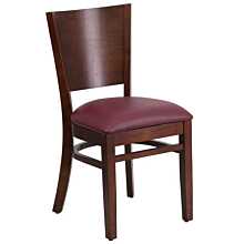 Flash Furniture Lacey Series Solid Back Walnut Wood Restaurant Chair - Burgundy Vinyl Seat