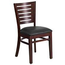 Flash Furniture Darby Series Slat Back Walnut Wood Restaurant Chair - Black Vinyl Seat