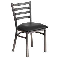 Flash Furniture HERCULES Series Clear Coated Ladder Back Metal Restaurant Chair - Black Vinyl Seat