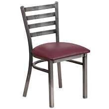 Flash Furniture HERCULES Series Clear Coated Ladder Back Metal Restaurant Chair - Burgundy Vinyl Seat
