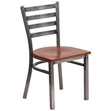 Flash Furniture HERCULES Series Clear Coated Ladder Back Metal Restaurant Chair - Cherry Wood Seat