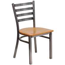 Flash Furniture HERCULES Series Clear Coated Ladder Back Metal Restaurant Chair - Natural Wood Seat