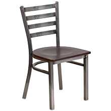 Flash Furniture HERCULES Series Clear Coated Ladder Back Metal Restaurant Chair - Walnut Wood Seat