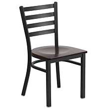 Flash Furniture HERCULES Series Black Ladder Back Metal Restaurant Chair - Walnut Wood Seat
