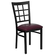 Flash Furniture HERCULES Series Black Window Back Metal Restaurant Chair - Burgundy Vinyl Seat