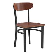 Flash Furniture Wright Dining Chair with 500 LB. Capacity Black Steel Frame, Solid Wood Seat, and Boomerang Back, Walnut Finish