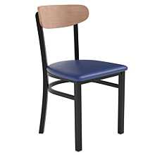 Flash Furniture Wright Dining Chair with 500 LB. Capacity Black Steel Frame, Natural Birch Finish Wooden Boomerang Back, and Blue Vinyl Seat