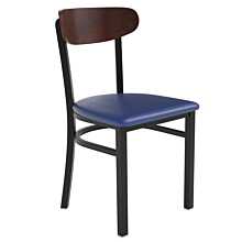 Flash Furniture Wright Dining Chair with 500 LB. Capacity Black Steel Frame, Walnut Finish Wooden Boomerang Back, and Blue Vinyl Seat