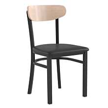 Flash Furniture Wright Dining Chair with 500 LB. Capacity Black Steel Frame, Natural Birch Finish Wooden Boomerang Back, and Black Vinyl Seat