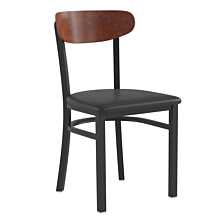 Flash Furniture Wright Dining Chair with 500 LB. Capacity Black Steel Frame, Walnut Finish Wooden Boomerang Back, and Black Vinyl Seat