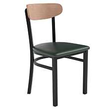 Flash Furniture Wright Dining Chair with 500 LB. Capacity Black Steel Frame, Natural Birch Finish Wooden Boomerang Back, and Green Vinyl Seat