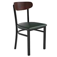 Flash Furniture Wright Dining Chair with 500 LB. Capacity Black Steel Frame, Walnut Finish Wooden Boomerang Back, and Green Vinyl Seat