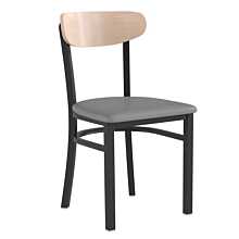 Flash Furniture Wright Dining Chair with 500 LB. Capacity Black Steel Frame, Natural Birch Finish Wooden Boomerang Back, and Gray Vinyl Seat