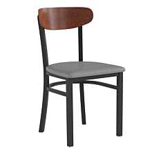 Flash Furniture Wright Dining Chair with 500 LB. Capacity Black Steel Frame, Walnut Finish Wooden Boomerang Back, and Gray Vinyl Seat