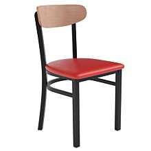 Flash Furniture Wright Dining Chair with 500 LB. Capacity Black Steel Frame, Natural Birch Finish Wooden Boomerang Back, and Red Vinyl Seat