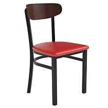 Flash Furniture Wright Dining Chair with 500 LB. Capacity Black Steel Frame, Walnut Finish Wooden Boomerang Back, and Red Vinyl Seat