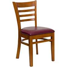 Flash Furniture HERCULES Series Ladder Back Cherry Wood Restaurant Chair - Burgundy Vinyl Seat