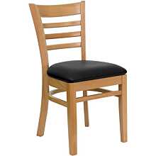 Flash Furniture HERCULES Series Ladder Back Natural Wood Restaurant Chair - Black Vinyl Seat
