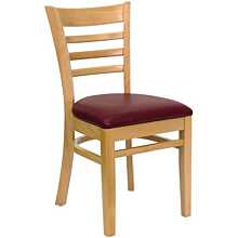 Flash Furniture HERCULES Series Ladder Back Natural Wood Restaurant Chair - Burgundy Vinyl Seat