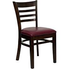 Flash Furniture HERCULES Series Ladder Back Walnut Wood Restaurant Chair - Burgundy Vinyl Seat