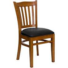 Flash Furniture HERCULES Series Vertical Slat Back Cherry Wood Restaurant Chair - Black Vinyl Seat