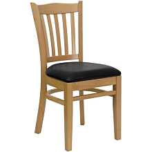 Flash Furniture HERCULES Series Vertical Slat Back Natural Wood Restaurant Chair - Black Vinyl Seat