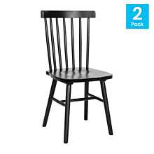 Flash Furniture Ingrid Windsor Dining Chairs, Solid Wood Armless Spindle Back Restaurant Dining Chairs in Black - Set of 2