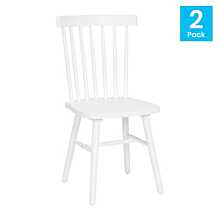 Flash Furniture Ingrid Windsor Dining Chairs, Solid Wood Armless Spindle Back Restaurant Dining Chairs in White - Set of 2