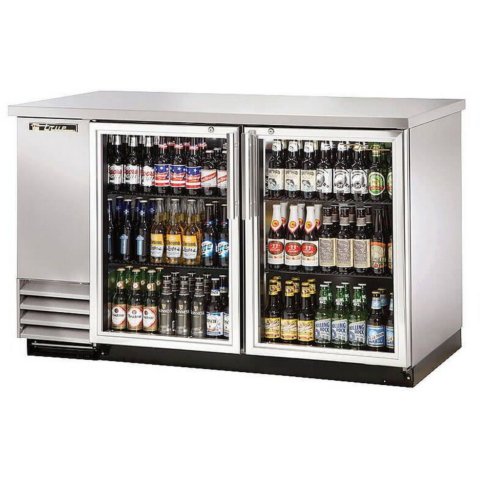 True TBB-2G-S-HC-LD 59" 2 Glass Swinging Door Stainless Steel Back Bar Cooler with LED Lighting