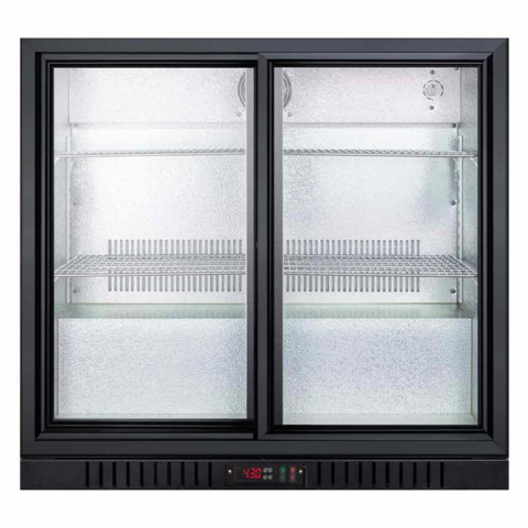 Summit SCR700B 36" Back Bar Beverage Center for Freestanding Use with Sliding Glass Doors and Black Cabinet