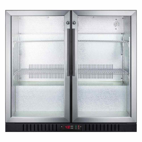 Summit SCR7012DBCSS 36" Back Bar Beverage Center for Freestanding Use with Self-Closing French Doors and Stainless Steel Wrapped Cabinet