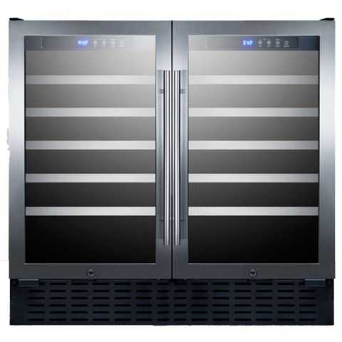 Summit SWC3668 35" Built-in Undercounter Dual Zone Wine Cellar with Two Seamless Stainless Steel Trimmed Glass Doors