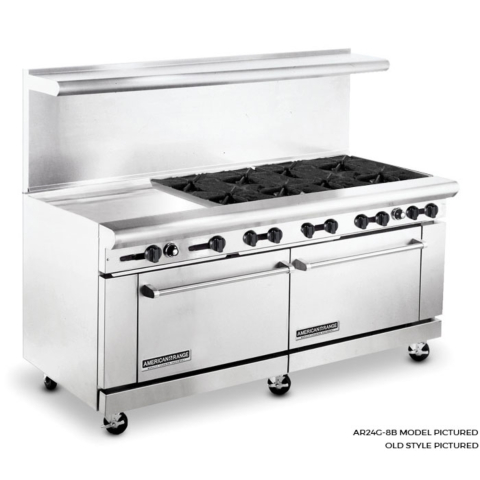 American Range AR-24G-8B-NG 72" 8 Burner & 24" Griddle Heavy-Duty Restaurant Range with 2 Standard Ovens - Natural Gas 366,000 BTU
