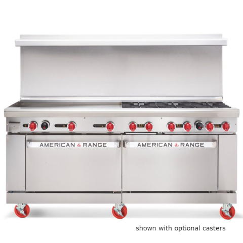 American Range AR-36G-6B-NG 72" 6 Burner & 36" Griddle Heavy-Duty Restaurant Range with 2 Standard Ovens - Natural Gas 322,000 BTU
