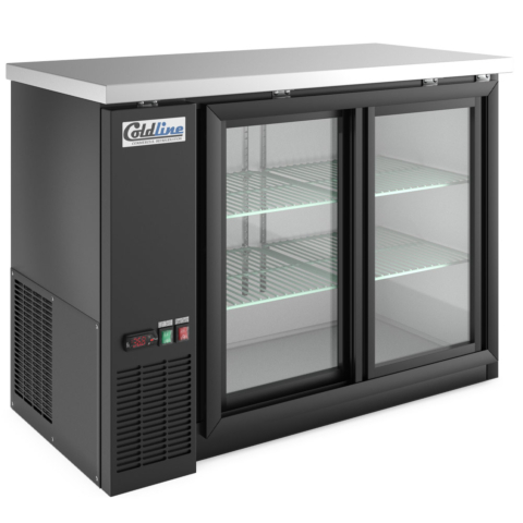 Coldline CBB-48G-SL 48" Sliding Glass Door Back Bar Cooler, Black