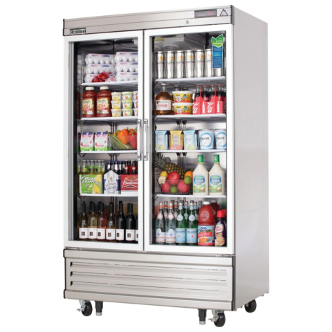 Everest EBGNR2 39" Stainless Steel Two Section Glass Swing Door Bottom Mounted Upright Reach-In Refrigerator, 33 Cu. Ft.