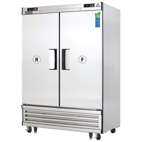 Everest EBRF2 54" Two Section Solid Swing Door Bottom Mounted Upright Reach-In Dual Temperature Refrigerator/Freezer Combo, 48 Cu. Ft.