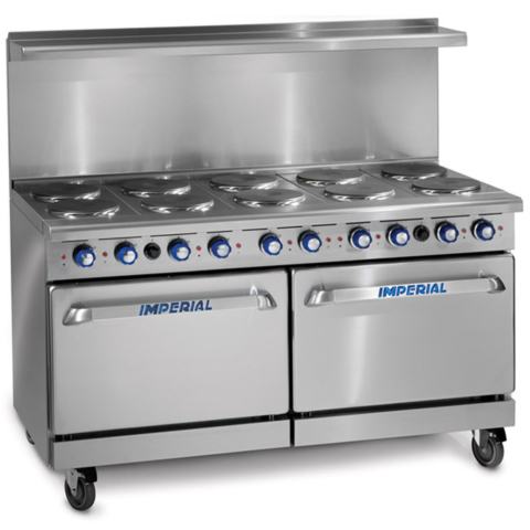 Imperial IR-10-E Pro Series 60" Electric 10 Burner Restaurant Range with 2 Standard Ovens - 208V