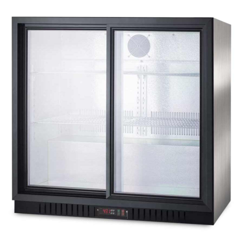 Summit SCR700BCSS 36" Back Bar Beverage Center for Freestanding Use with Sliding Glass Doors and Stainless Steel Wrapped Cabinet