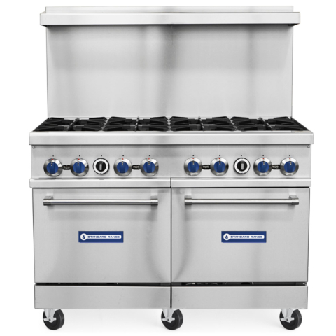 Standard Range SR-R48-NG 48" Natural Gas Commercial Range with 8 Burners, 2 Ovens - 306,000 BTU