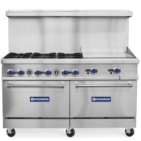 Standard Range SR-R60-24MG-NG 60" Natural Gas Commercial Range with 24" Griddle, 6 Burners, 2 Ovens - 306,000 BTU