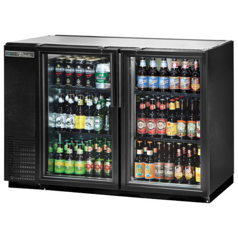 True TBB24-48-2G-Z1-BST-B-1 48" 2 Glass Swinging Door Galvanized Top Back Bar Cooler with LED Lighting
