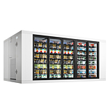 Coldline 10 x 16 Five Glass Door Walk-in Merchandiser Cooler Box with Floor, Right Hinged Door