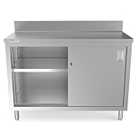 Prepline PCB-1848 18"D x 48"L  Stainless Steel Enclosed Base Work Table with Sliding Doors and 5" Backsplash