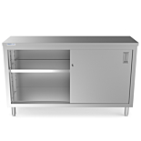 Prepline PC-1860 18"D x 60"L  Stainless Steel Enclosed Base Work Table with Sliding Doors and Adjustable Shelf